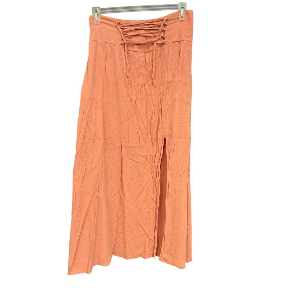 Forever 21 Womens Skirt Maxi Size XL Front Tied Crinkle Slit Bohemian Boho Chic
